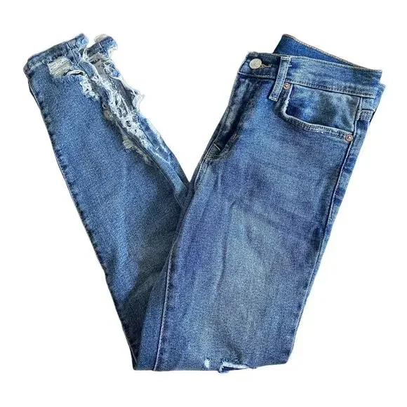 FREE PEOPLE About a Girl Distressed High Rise Ankle Skinny Denim Jeans Size 26 - Picture 6 of 11